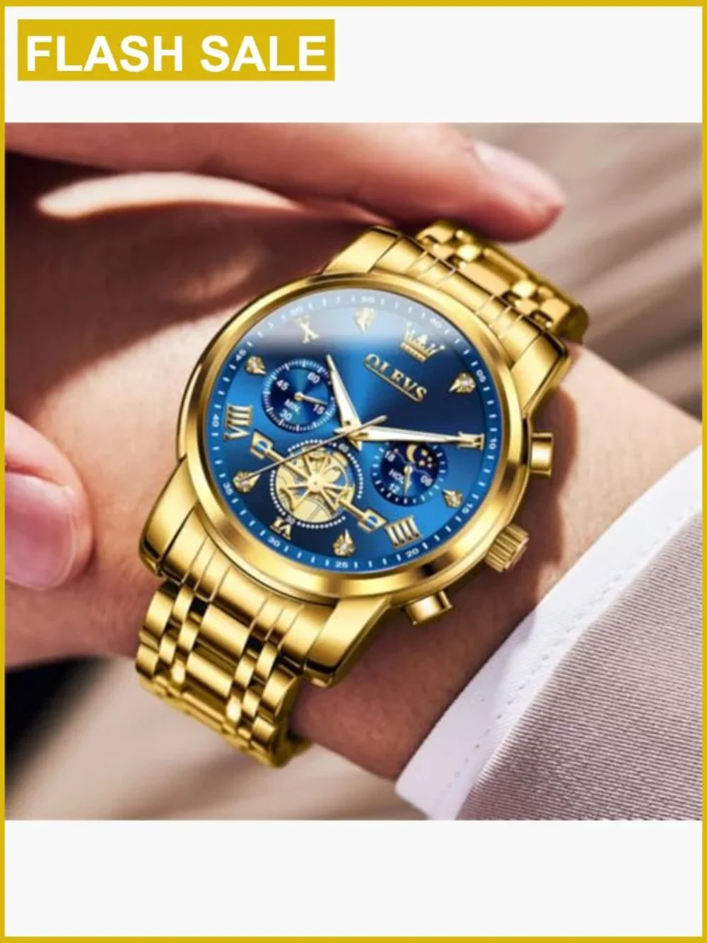 Men's Stainless Steel Chronograph Watch Silver Black Roman Numeral Dress